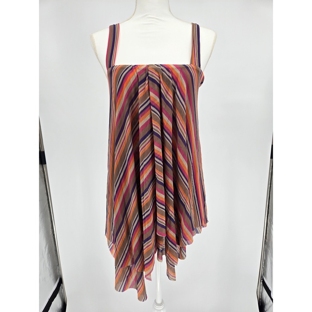 Secrets Multi Color Striped Mesh Handkerchief Hem Tank‎ Top Made in USA Large